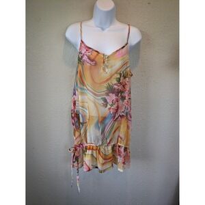 Vtg Retro Sheer Tunic Tank Step In Style LARGE Hippie‎ Fairy Tropical Floral Art